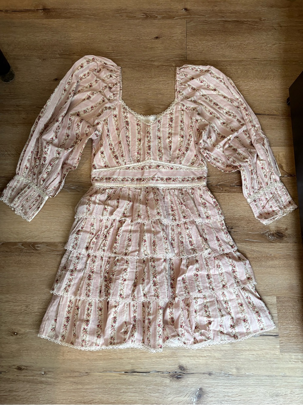 LoveShackFancy Astor Delicate Lace Long Sleeve Mini Dress in Pink Macaroon
